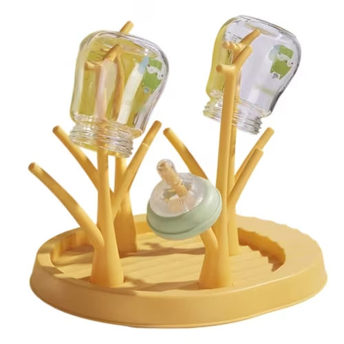 Yellow Baby Bottle Drying Rack Detachable Space Saving Organizer for Kitchen Counter Yellow