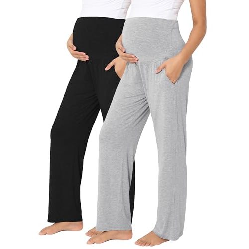 Viscose from Bamboo Maternity Wide Leg Lounge Pajama Pants | Soft stretchy viscose from bamboo maternity pants, loose wide leg fit for sleep, home lounging, prenatal yoga & daily wear