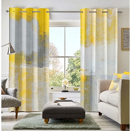 Asuexpect Yellow Window Curtain Yellow Grey Abstract Thermal Insulating Drapes Rust Art Treatment Drapes Modern Curtains for Living Room Bedroom Hotel, 52" x 96", 2 Panels