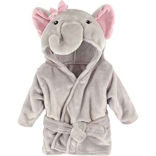 Hudson Baby Unisex Baby Plush Animal Face Bathrobe, Pretty Elephant, 0-9 Months