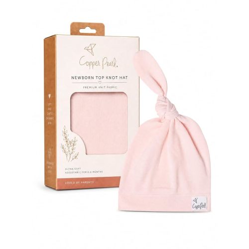 Copper Pearl Baby Beanie Hat Top Knot Stretchy Soft Blush