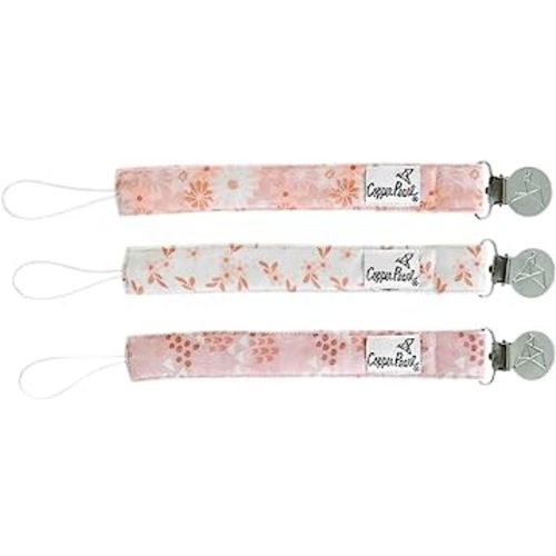 Copper Pearl Pacifier Clip 3-Pack: Premium Knit Binky Clips for Baby Girls and Boys - Stylish Stainless Steel Pacifier Holder Clip - Baby Pacifier Clips for No More Floor Drops - Rue