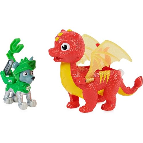 Paw Patrol, Rescue Knights Rocky and Dragon Flame Action Figures Set, Kids Toys for Ages 3 and up