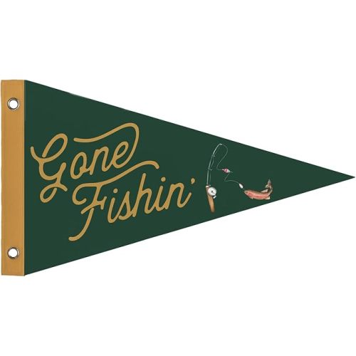 Gone Fishing Sign, Camping Boys Nursery Playroom Room Wall Art Decor, Gone Fishing Felt Pennant Banner Flags, Camping Sign, Wall Decorations for Nursery Boys Bedroom Decor, 8x14 Inch