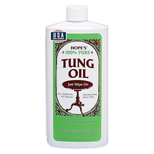 HOPE'S 100% Pure Tung Oil, Food Safe, Premium Waterproof Natural Wood Finish and Sealer for Indoor and Outdoor Projects,16 Fl Oz, 1 Pack