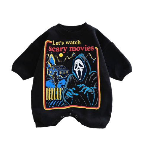 Baby Let's Watch Scary Movies Print Romper