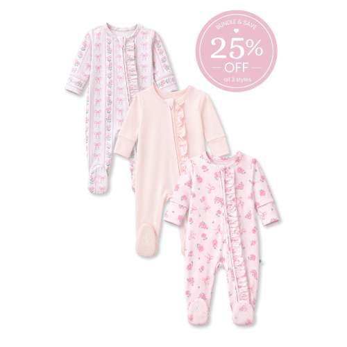 Sweet Pinks Ruffle Zipper Footie Bundle