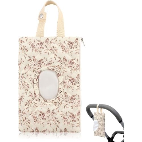 Quilted Baby Wipe Holder Floral, Portable Hanging Wet Wipes Pouch