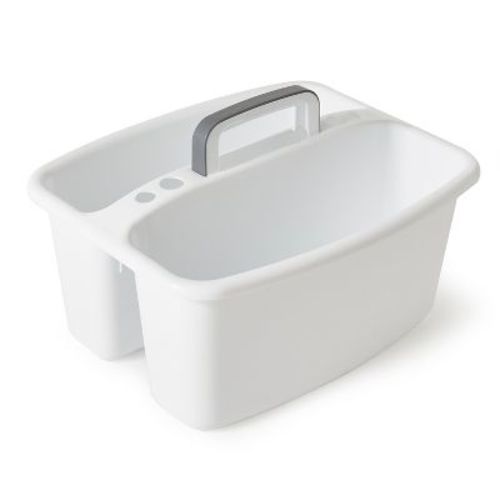 Gracious Living 2-Compartment Portable Plastic Storage Caddy Tote with Handle, Portable Cleaning Caddy, White
