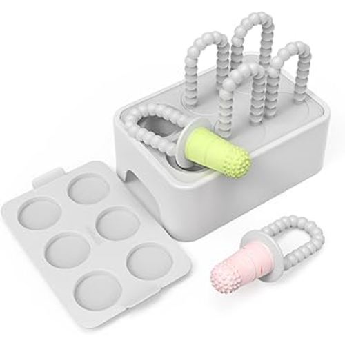 Morlike Baby Tiny Pops, 100% Silicone Popsicle Mold for Infants 4 Months +, Breastmilk Ice Pop Molds Teethers for Teething Relief, Baby Essentials, BPA Free & Dishwasher Safe (Grey)