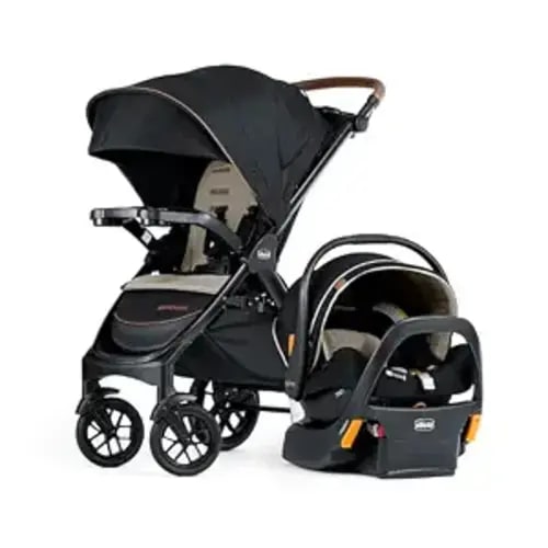 Chicco Bravo Primo Quick-Fold 3-in-1 Travel System with Car Seat | Somerset/Black, baby stroller and infant car seat combo, UPF 50+ canopy, all-wheel suspension, GREENGUARD Gold