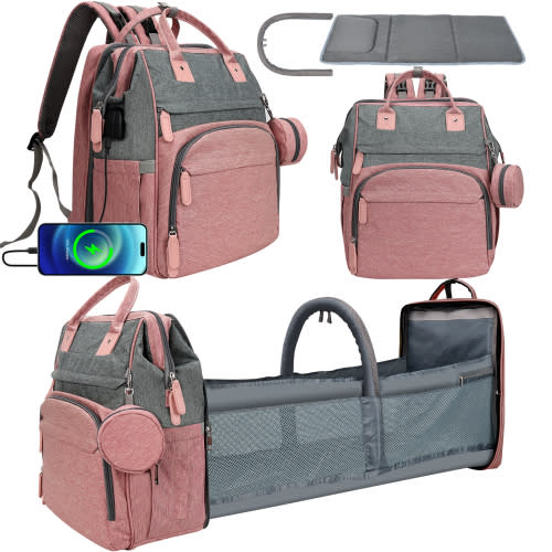 Derstuewe Baby Diaper Bag, Large Capacity Diaper Bag Backpack , Waterproof, Pink Color
