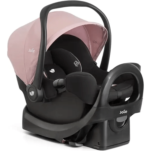 Joie Rue Lightweight Infant Car Seat & Anti-Rebound Base –Side-Impact Protection, 5-Point Harness, and UPF 50+ Canopy for Newborns and Infants (Blush)