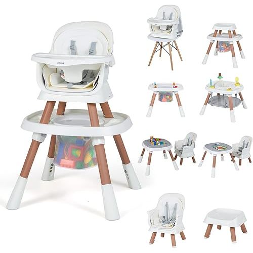INFANS 9 in 1 High Chair, Convertible Baby Highchair for Babies and Toddlers, Table and Chair Set Building Block Infant Dining Booster Seat, Kids Stool with Activity Children Play Kitchen (Beige)