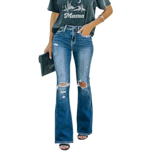 KUNMI Women's Flare Bell Bottom Jeans High Waisted Wide Leg Bootcut Jeans Stretchy Denim Pants