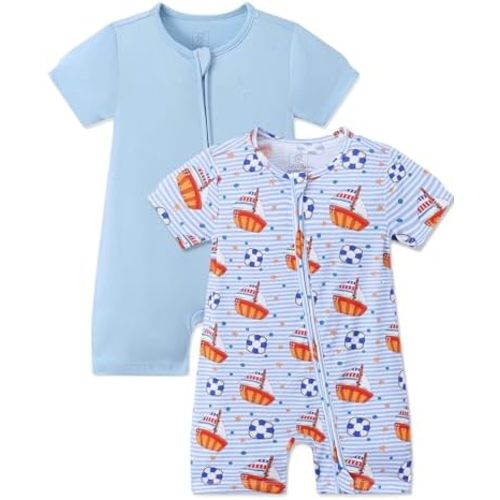 JunNeng Baby Boy Sleeper, Rayon from Bamboo Short Sleeve Romper Pjs