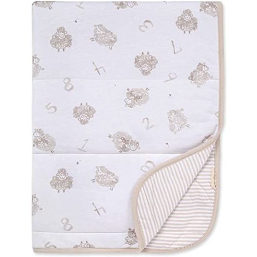 Burts Bees Baby Infant Reversible Blankets 100% Organic Cotton GOTS Certified - Counting Sheep Prints with Quilting Pattern Soft Nursery Blanket with 100% Polyester Fill for Size 30 x 40 Inch