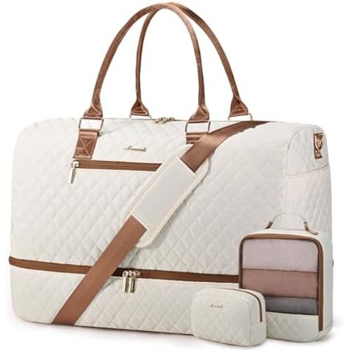 LOVEVOOK Travel Duffle Bag for Women, Weekender Overnight Bag with Shoe Compartment, Carry on Bag with Toiletry Bag, Gym Duffel Bag with Wet Pocket, Hospital Bags for Labor and Delivery 3 Pcs Set