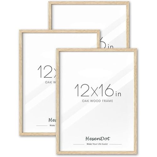 12x16 Frame Set of 3,16 x 12 inch OAK Wood Picture Frame,Beige Photo Frames,Minimalist Wooden Poster Frame for Wall Display,Natural Solid Art Frames for Canvas Prints Gallery Home Decor