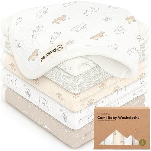 6-Pack Cotton Baby Washcloths for Newborn - Organic Cotton Muslin Soft Wash Cloths for Babies, Infant, Kids,Toddler Towels for Boy,Girl,Super Absorbent Face Cloths,Scratch-Free Baby Rags (Bumbly)