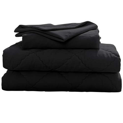 Organictune 4 Piece Microfiber Toddler Bedding Set, Breathable Crib Sheet Set for Boys and Girls, Includes Quilted Comforter, Flat Top Sheet, Fitted Sheet, Envelope Pillowcase, Black