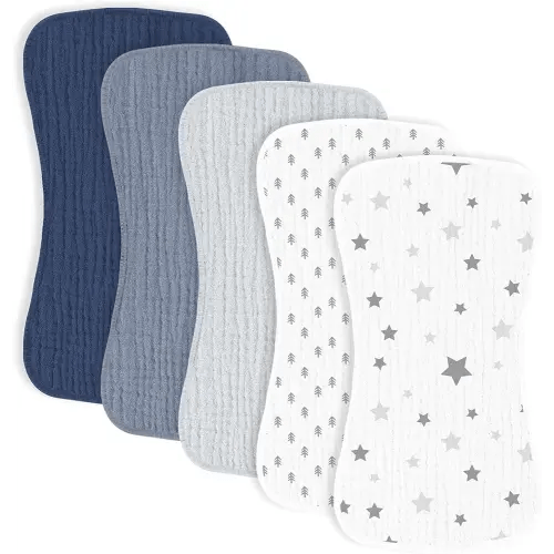 MairMore 5 Pack Muslin Baby Burp Cloths- Neutral Muslin Burping Cloths for Baby Boys Girls and Newborn Towel, Unisex- Large Absorbent Burp Cloths-20x10 Inches