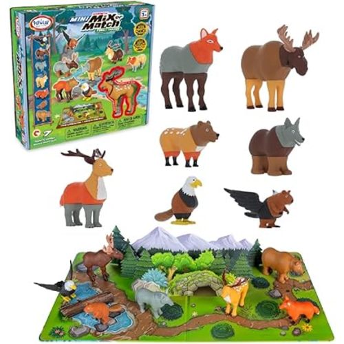 Popular Playthings Magnetic Animals for Toddlers 1-3, Mini Mix or Match Animal Toys, Set of 7 Gift for Kids - Forest Animals with Pop-up Playmat