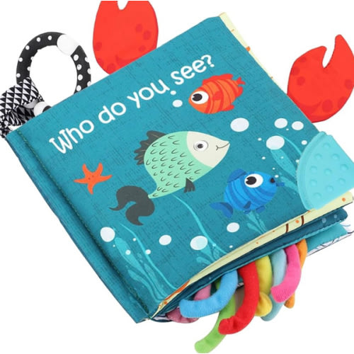Fish Baby Books Toys, Touch Feel Cloth Crinkle Books for Babies,Baby Infant Toys 0-6, 6-12,12-18 Months,Early Learning Education, Christmas Shower Baby Gifts for Boys Girls,Teething,Mirror,Shark Ocean