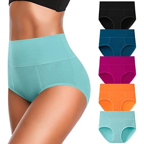 OLIKEME Cotton Underwear High Waisted Panties Full Coverage Underpants Soft Strech Ladies Briefs for Women Multi Pack