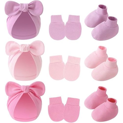 3piece Newborn Hats Mittens Socks Set Baby Boy Cotton Beanies Infant Hospital Hat Toddler Girl Mitten