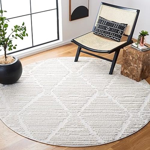 SAFAVIEH Marrakesh Collection Area Rug - 5'3" Round, Beige, Moroccan Trellis Design, Non-Shedding & Easy to Clean, Ideal for Living Room, Bedroom, Dining Space (MRK517C)