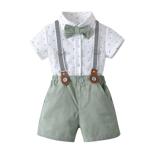 Baby Boys Gentleman Shorts Sets, Infant Outfits Suits, Shirt+Shorts+Bow Tie+Suspenders