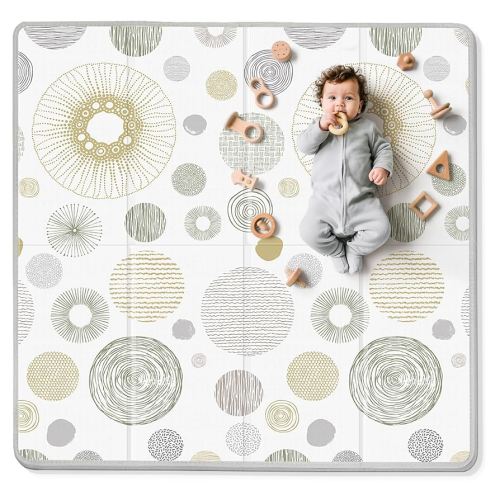 Foldable Baby Play Mat, PIGLOG 50X50 Playpen Mat for Babies and Toddlers Kids, Portable Baby Floor Playmat for Tummy Time, Reversible Playmats, Safe Waterproof Foam Playmat for Infant, Round