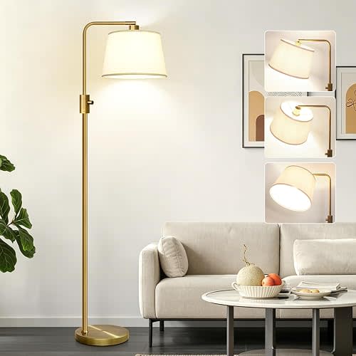 Nintiue Dimmable Floor Lamp, 1000 LM LED Edison Bulb Included, Arc Floor Lamps for Living Room Modern Standing Lamp Tall Lamps for Living Room Bedroom-Brass
