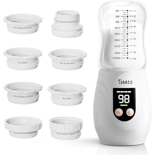 Portable Bottle Warmer for Travel with Glass Bottle, 8 Adapters, Baby Bottle Warmer for Breastmilk On The Go, Double Leak-Proof, Fast Heating, Multi-Level Temperature Control, Automatic Warm-Keeping