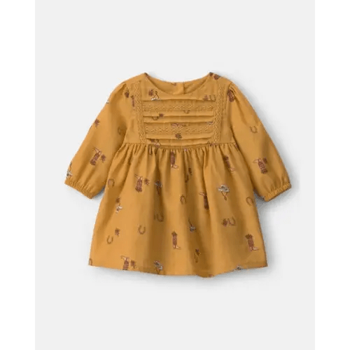 Baby Girl Horseshoe Twill Long-Sleeve Dress - Khaki - OshKosh B'gosh | Carter's