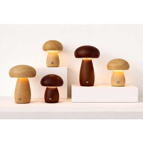Mushroom Night light Bedside table lamp walnut beech dimmable desk light USB chargeable