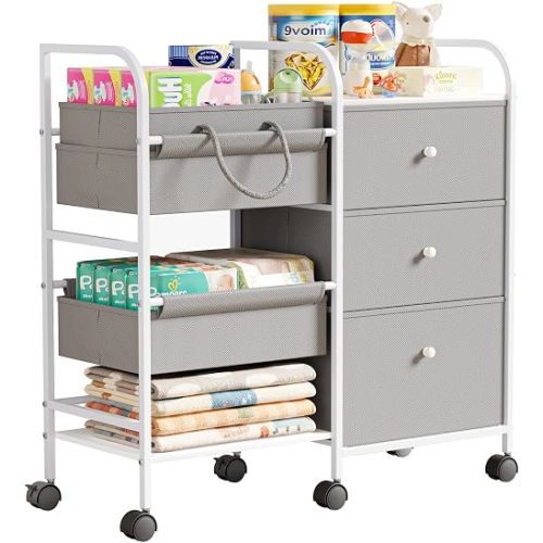 2in1 Baby Diaper Caddy Organizer and Storage Cart with Dividers and Drawers