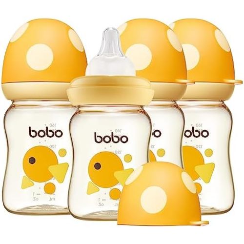 YOHKOH PPSU Baby Bottle Wide Neck, Newborn Anti-Colic Baby Bottle with Natural Response Nipple, Streamlined Body, Easy to Clean (5.4oz (Pack of 4), Yellow)