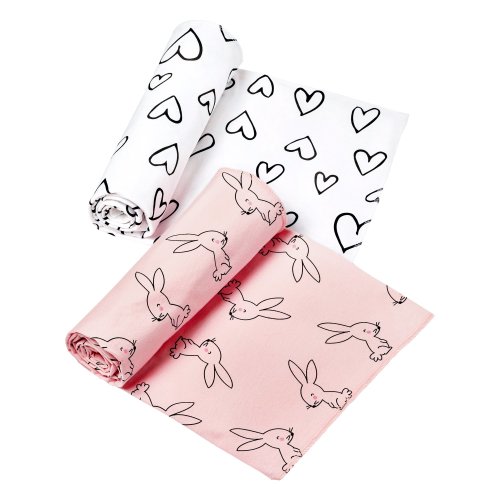 Little Star Organic 100% Pure Organic Cotton Swaddle Blanket, 2 Pk, Pink-Modern Blush