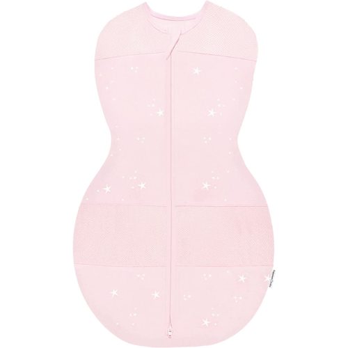 Happiest Baby Sleepea 5-Second Swaddle - 100% Organic Cotton Baby Swaddle Blanket - Doctor Designed Promotes Healthy Hip Development (Rose Stars, Small)