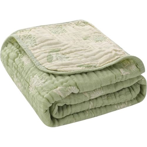 Ultra Soft Muslin Baby Blanket - Organic Cotton Blend (Sage Stripe) | 43x43 Inches, 6-Layer Jacquard Weave, Lightweight Swaddle Blanket, Crib Quilt, Gender Neutral Baby Gift, Curated Gift Box