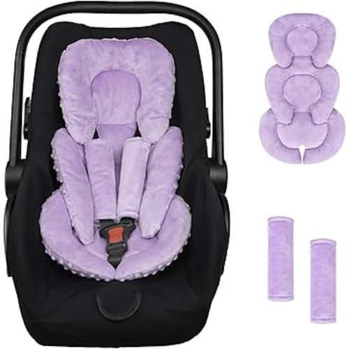 Infant Car Seat Insert Head and Body Support, GFU Reversible Newborn Insert for Carseat with Strap Pads, Soft Stroller Cushion Pillow Insert for Boys and Girls, Fits for Stroller, Swing, Purple