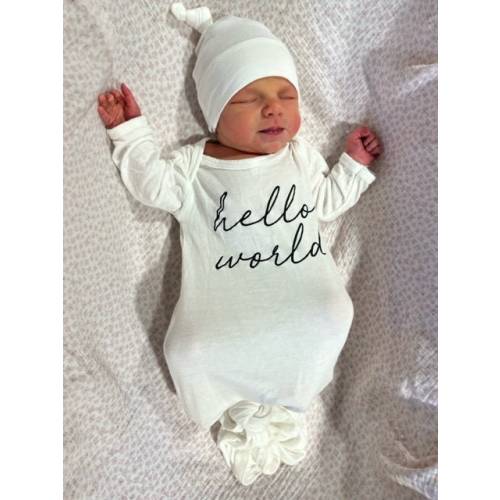 Hello World Script Silky Baby Gown for Boys and Girls- Gender Neutral, baby photo,Baby Shower, newborn gift, first outfit