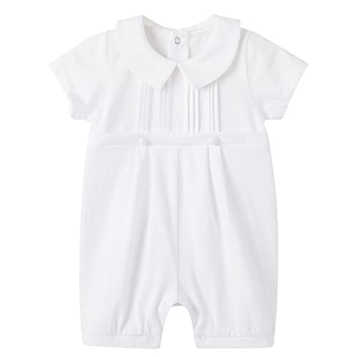 pureborn Unisex Baby Jumpsuit Infant Boys Girls Cotton Spring Fall Romper One-Piece Coverall Baptism Outfit White 0-24 Months