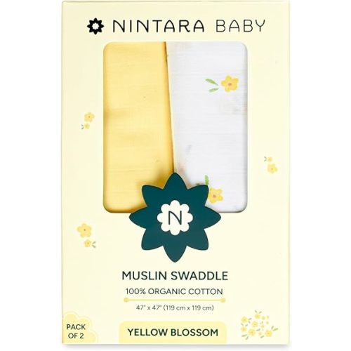 NINTARABABY Swaddles for Newborns - 100% Organic Premium Muslin Cotton, 47" x 47", Ultra-Soft, Breathable, Lightweight, Multipurpose, Gifts for 0-3 Months, Pack of 2