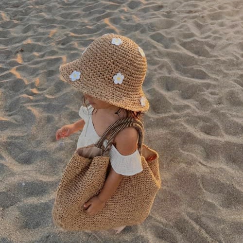 Baby Straw Sun Hat | Toddler Beach Hat for Summer | Wide Brim Sun Hat for Girls | Lightweight Daisy Straw Hat | Baby & Toddler Beach Hat