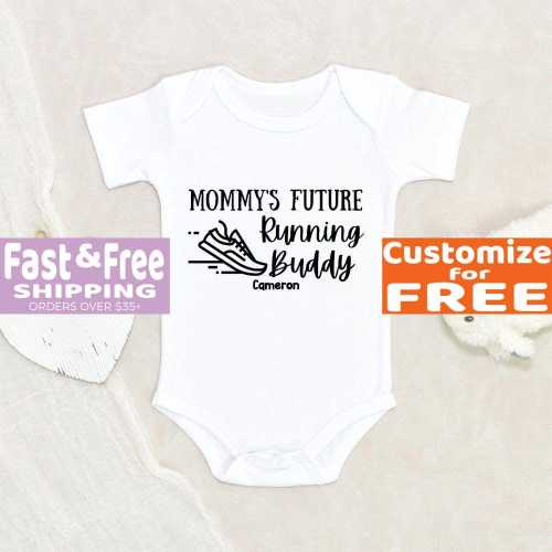 Fitness Baby Clothes Mommy's Future Running Buddy Personalized Name Baby Onesie® Personalized Baby Shower Gift Cute Custom Baby Onesie®