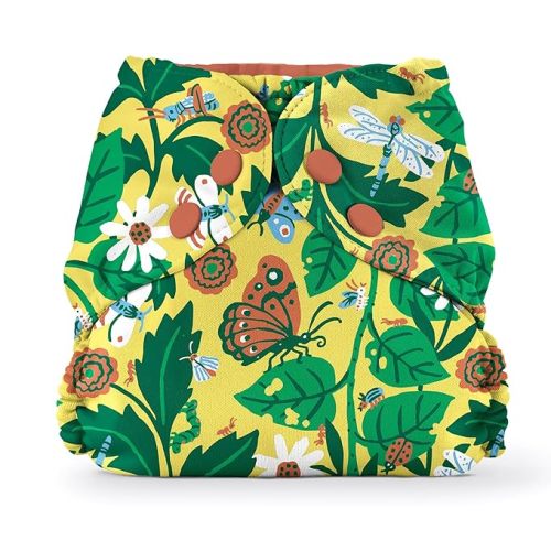 Esembly Cloth Diaper Cover - Reusable Swim Diaper, Waterproof, Breathable - Adjustable Outer Layer Over Absorbent Inner for Blowout Protection - in The Garden, Size 2 (18-35lbs)