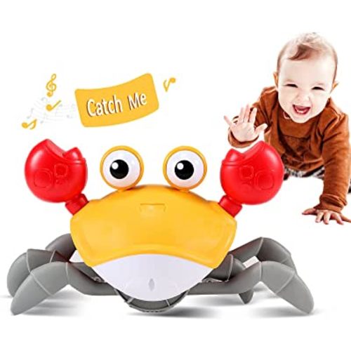 Crawling Crab Baby Toy Gifts: Tummy Time Toys Walking Dancing Cute Essentials Electric Induction Sensory Stuff Moving Babies Crabs with Light Up Music for Toddler Boys Girls Items Interaction Gadgets